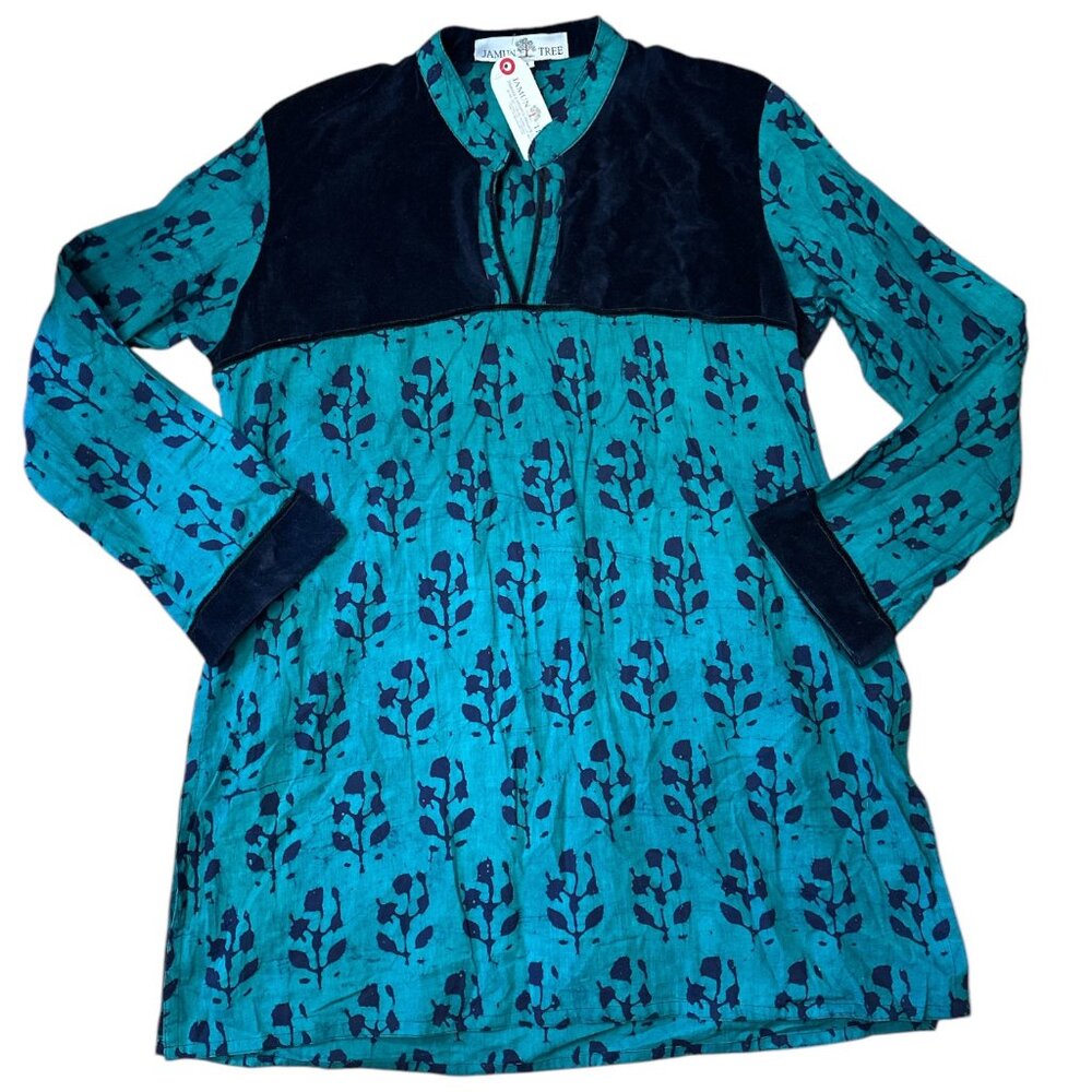 New Jamun Tree Women's Green and Navy Blouse size XL Shirt